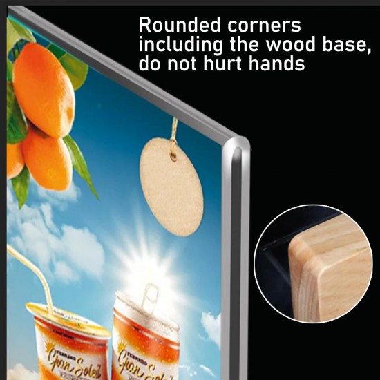 Clear Acrylic Sign Holder, Display Stands Sign, Wood Base, (29.7x21cm), for Restaurant, Hotel & Events (3 Pack)