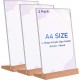 Clear Acrylic Sign Holder, Display Stands Sign, Wood Base, (29.7x21cm), for Restaurant, Hotel & Events (3 Pack)