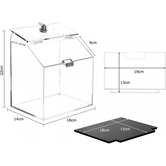 Clear Acrylic Donation & suggestion Box with Lock Countertop, Wall Mounted, Removable Sign Holder