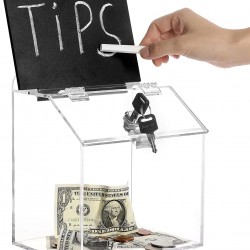 Clear Acrylic Donation & suggestion Box with Lock Countertop, Wall Mounted, Removable Sign Holder