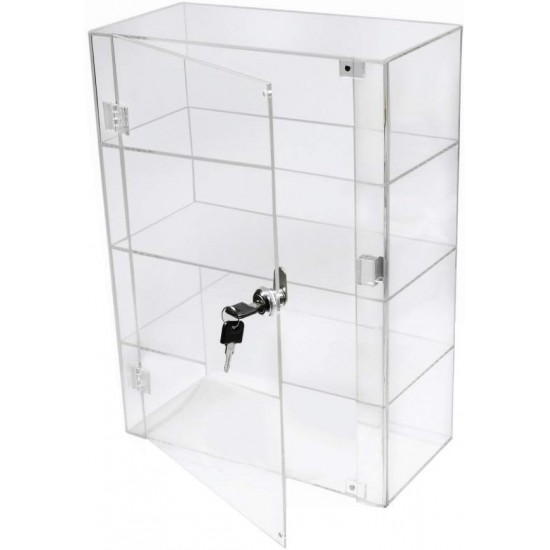 Clear Acrylic 3 Shelf Display Case with Front Door & Security Lock (15.2 x 30 x 40.6 cm)