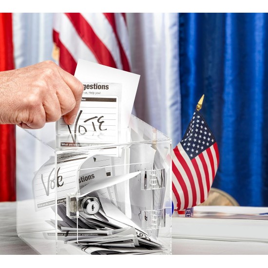 Clear Acrylic Box with Easy Open Rear Door, Durable Acrylic Box with Lock - Ideal for Voting, Charity & Suggestion Collection (20 x 20cm)