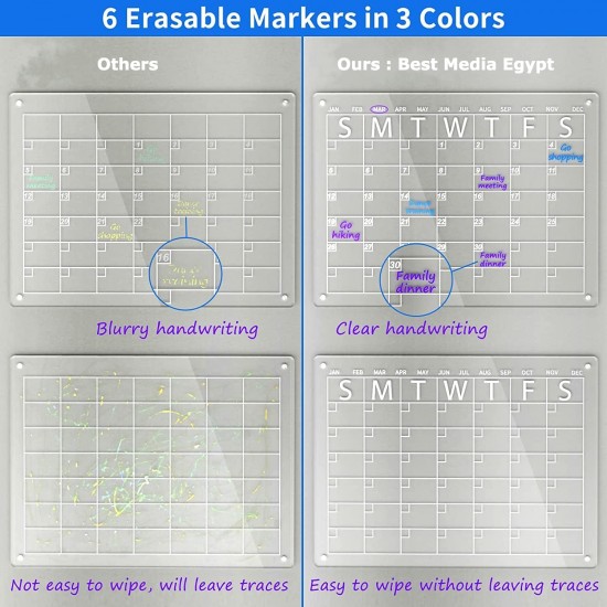 Clear Acrylic Magnetic Dry Erase Board and Calendar for Fridge,(Set of 2),Includes 6 Markers(40x30cm) 