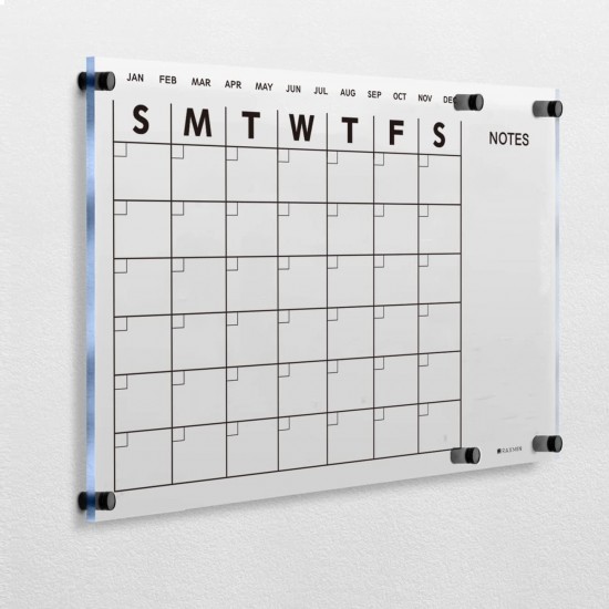 Clear Acrylic Dry Erase Calendar for Wall (58x40cm), White Board Calendar, Suitable for Home & Office