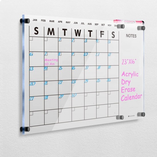 Clear Acrylic Dry Erase Calendar for Wall (58x40cm), White Board Calendar, Suitable for Home & Office