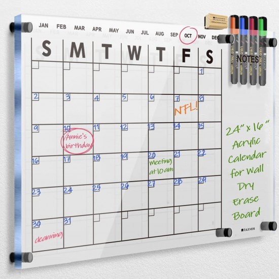 Clear Acrylic Dry Erase Calendar for Wall (58x40cm), White Board Calendar, Suitable for Home & Office
